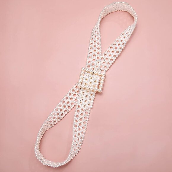 Women’s Pearl Belt Elastic Wedding Sash Crystal Beaded Waist Chain Dress Accesso - Picture 2 of 6